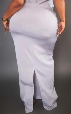 PrettyLittleThing Plus Diamante Chain Trim Maxi Skirt Silver