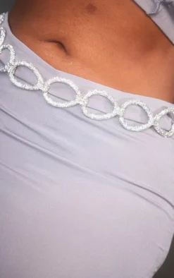 PrettyLittleThing Plus Diamante Chain Trim Maxi Skirt Silver