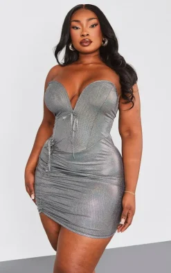 Plus Metallic V Bar Bodycon Dress-PrettyLittleThing Hot
