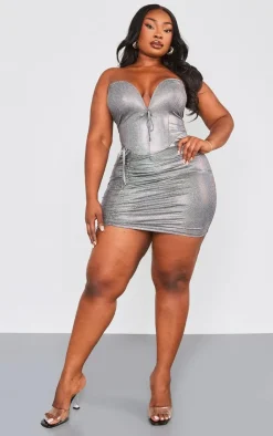 Plus Metallic V Bar Bodycon Dress-PrettyLittleThing Hot