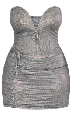 Plus Metallic V Bar Bodycon Dress-PrettyLittleThing Hot