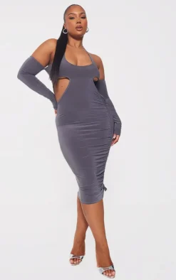 Plus Slinky Ruched Cut Out Midi Dress-PrettyLittleThing Best