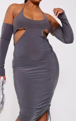 Plus Slinky Ruched Cut Out Midi Dress-PrettyLittleThing Best