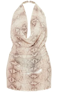 Plus Snake Sequin Cowl Bodycon Dress-PrettyLittleThing Sale