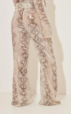 Sale PrettyLittleThing Plus Snake Sequin Wide Leg Pants Silver