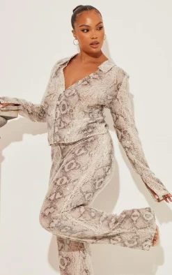 Sale PrettyLittleThing Plus Snake Sequin Wide Leg Pants Silver