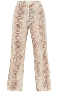 Sale PrettyLittleThing Plus Snake Sequin Wide Leg Pants Silver