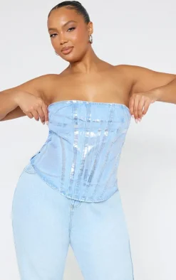 PrettyLittleThing Corsets*Plus Washed Foil Denim Corset