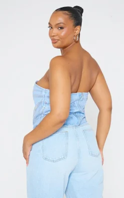 PrettyLittleThing Corsets*Plus Washed Foil Denim Corset