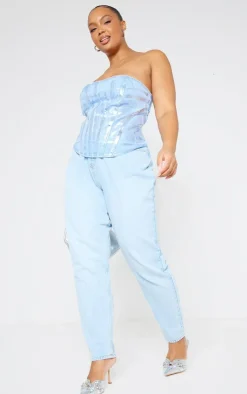 PrettyLittleThing Corsets*Plus Washed Foil Denim Corset
