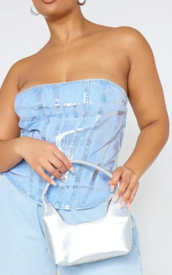 PrettyLittleThing Corsets*Plus Washed Foil Denim Corset