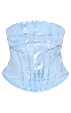 PrettyLittleThing Corsets*Plus Washed Foil Denim Corset