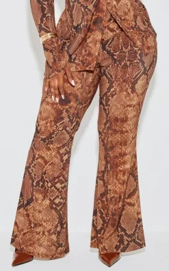 Discount PrettyLittleThing Plus Chiffon Flare Pants Snake Print
