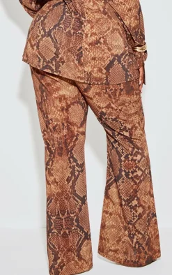 Discount PrettyLittleThing Plus Chiffon Flare Pants Snake Print