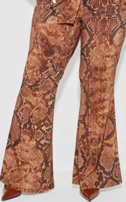 Discount PrettyLittleThing Plus Chiffon Flare Pants Snake Print