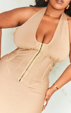 Plus Bandage Plunge Corset Bodycon Dress-PrettyLittleThing