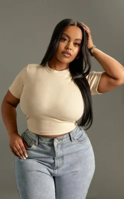 PrettyLittleThing Basic Tops*Plus Basic Rib Short Sleeve Crop Top