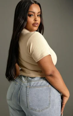 PrettyLittleThing Basic Tops*Plus Basic Rib Short Sleeve Crop Top