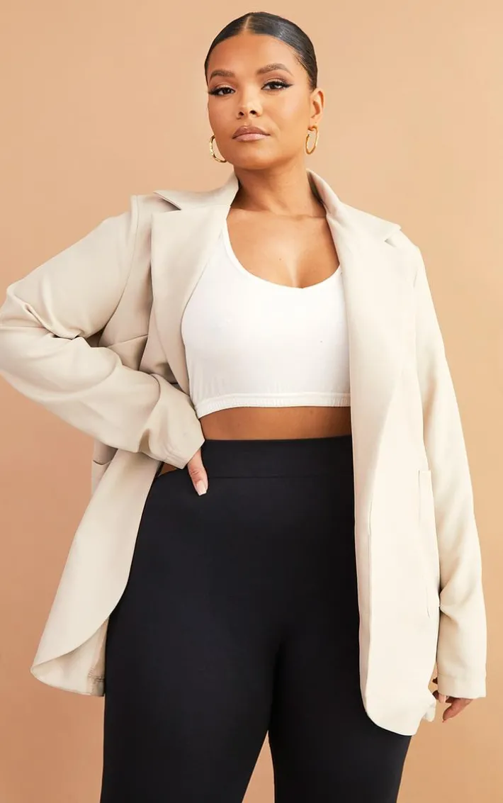Plus Stone Basic Single Breasted Oversized Blazer