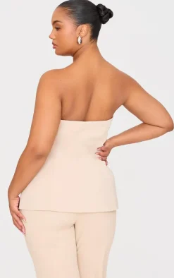New PrettyLittleThing Plus Button Up Bandeau Vest Stone