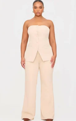 New PrettyLittleThing Plus Button Up Bandeau Vest Stone