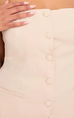 New PrettyLittleThing Plus Button Up Bandeau Vest Stone