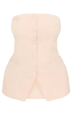 New PrettyLittleThing Plus Button Up Bandeau Vest Stone