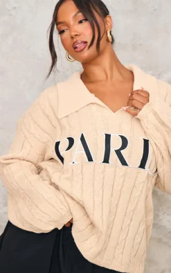 PrettyLittleThing Oversized Sweaters*Plus Cable Knit Embroidered Oversized Sweater