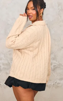 PrettyLittleThing Oversized Sweaters*Plus Cable Knit Embroidered Oversized Sweater