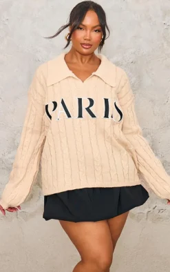 PrettyLittleThing Oversized Sweaters*Plus Cable Knit Embroidered Oversized Sweater