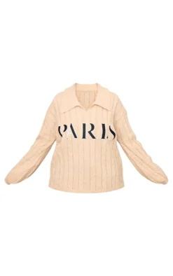 PrettyLittleThing Oversized Sweaters*Plus Cable Knit Embroidered Oversized Sweater