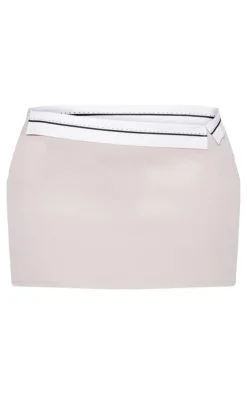 Hot PrettyLittleThing Plus Contrast Foldover Panel Mini Skirt Stone