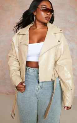 PrettyLittleThing Faux Leather Jackets*Plus Croc Faux Leather Oversized Biker Jacket