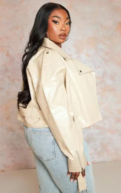 PrettyLittleThing Faux Leather Jackets*Plus Croc Faux Leather Oversized Biker Jacket