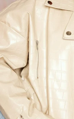 PrettyLittleThing Faux Leather Jackets*Plus Croc Faux Leather Oversized Biker Jacket