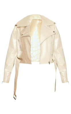 PrettyLittleThing Faux Leather Jackets*Plus Croc Faux Leather Oversized Biker Jacket