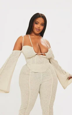 PrettyLittleThing Plus Distressed Underwired Corset Top Stone