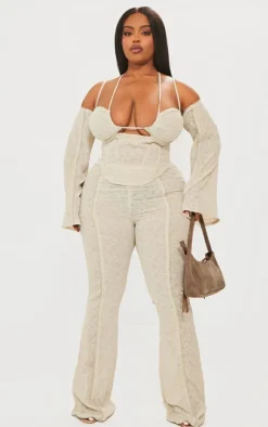 PrettyLittleThing Plus Distressed Underwired Corset Top Stone