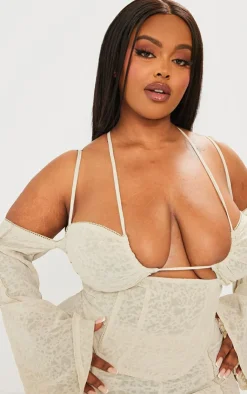 PrettyLittleThing Plus Distressed Underwired Corset Top Stone