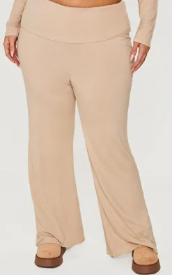 Outlet PrettyLittleThing Plus Fold Over Soft Touch Flared Pants Stone