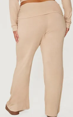 Outlet PrettyLittleThing Plus Fold Over Soft Touch Flared Pants Stone
