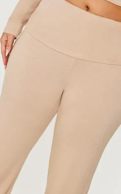 Outlet PrettyLittleThing Plus Fold Over Soft Touch Flared Pants Stone