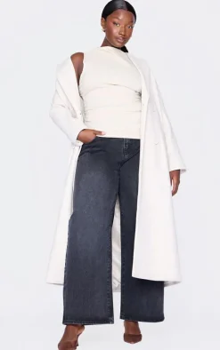 PrettyLittleThing Christmas Day Outfits*Plus High Neck Ruched Asymmetrical Long Top