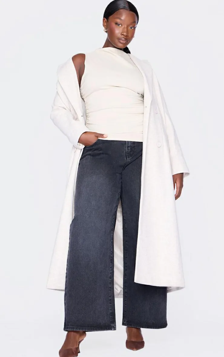PrettyLittleThing Christmas Day Outfits*Plus High Neck Ruched Asymmetrical Long Top