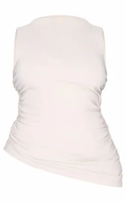 PrettyLittleThing Christmas Day Outfits*Plus High Neck Ruched Asymmetrical Long Top
