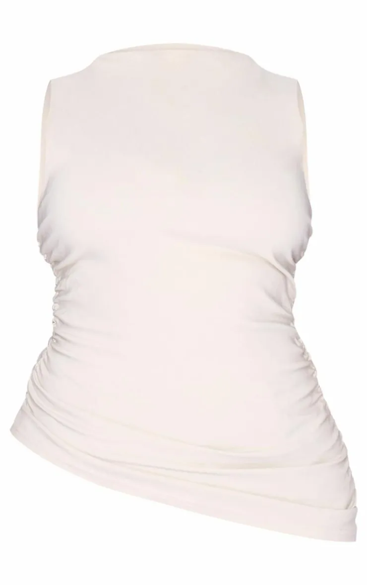 PrettyLittleThing Christmas Day Outfits*Plus High Neck Ruched Asymmetrical Long Top