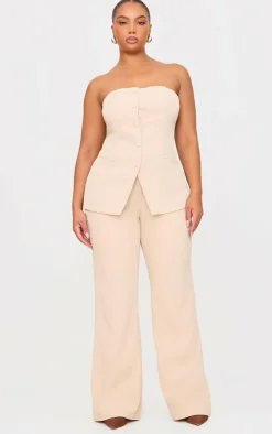 Online PrettyLittleThing Plus High Waisted Wide Leg Pants Stone