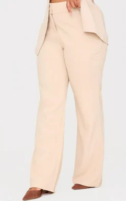 Online PrettyLittleThing Plus High Waisted Wide Leg Pants Stone