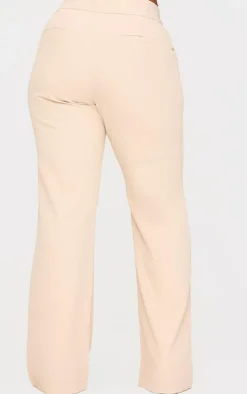 Online PrettyLittleThing Plus High Waisted Wide Leg Pants Stone