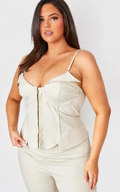 Sale PrettyLittleThing Plus Hook And Eye Corset Crop Top Stone
